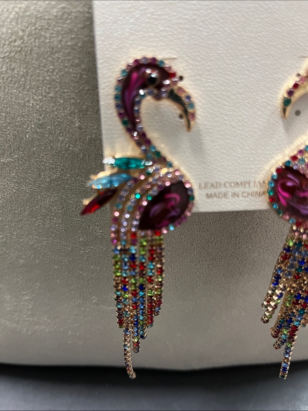 NWT Natasha Couture Purple Multicolor Flamingo Drop Earrings - Picture 2 of 6